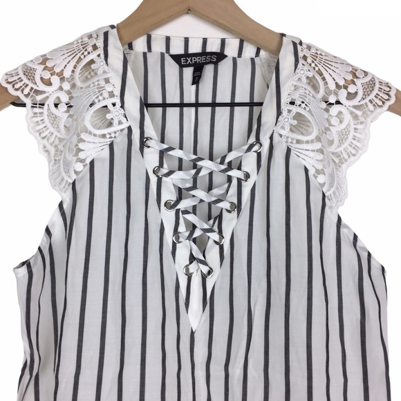 EXPRESS Top Blouse Tank Sleeveless Lace Tie Up Stripe Lightweight Sheer Size XS - Picture 4 of 8